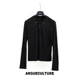 Studded Fitted Henley Long-Sleeve Tee