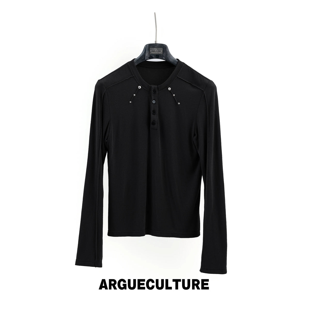 Studded Fitted Henley Long-Sleeve Tee
