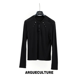 Studded Fitted Henley Long-Sleeve Tee