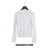 Studded Fitted Henley Long-Sleeve Tee