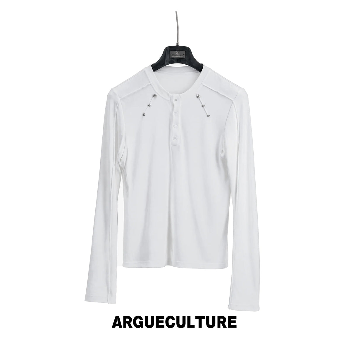 Studded Fitted Henley Long-Sleeve Tee