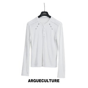 Studded Fitted Henley Long-Sleeve Tee