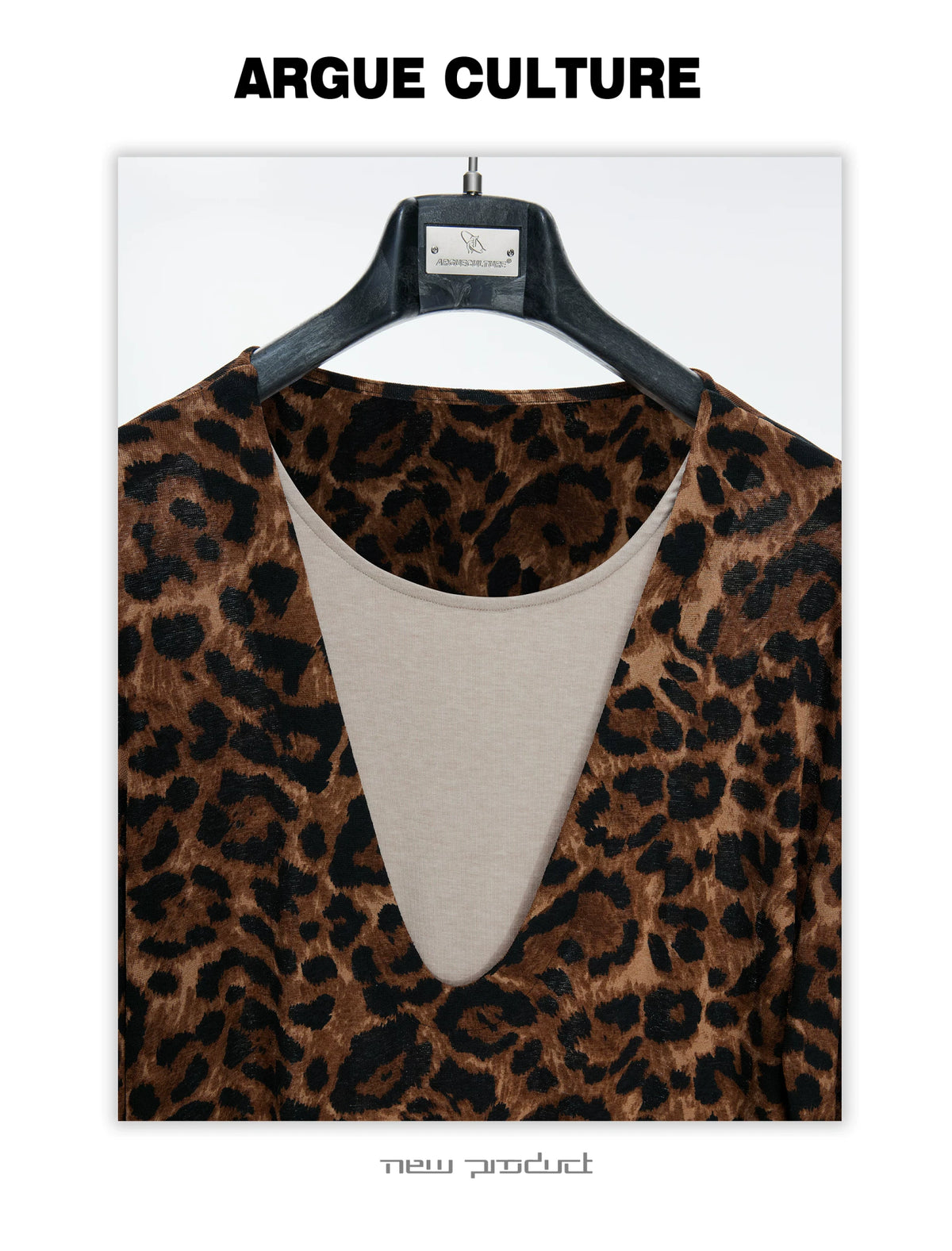 Leopard Mock Two-Piece Deep V Long-Sleeve Top