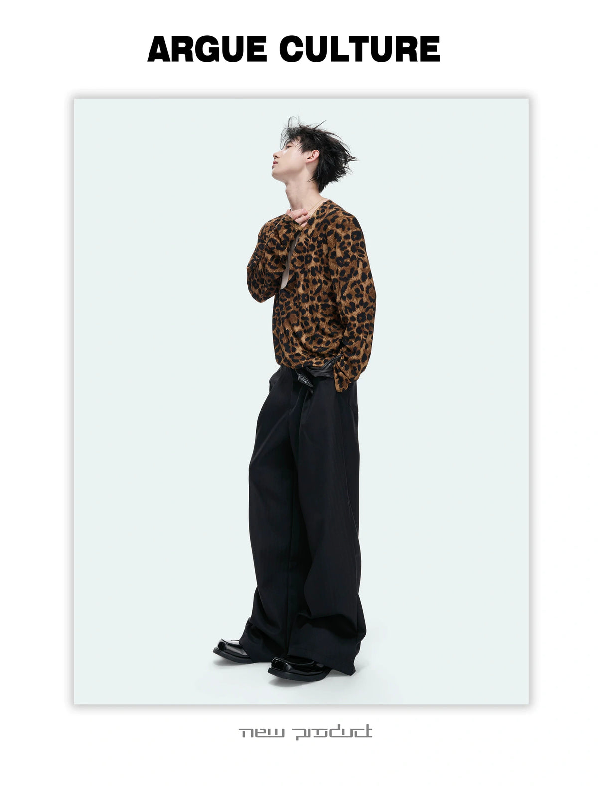Leopard Mock Two-Piece Deep V Long-Sleeve Top