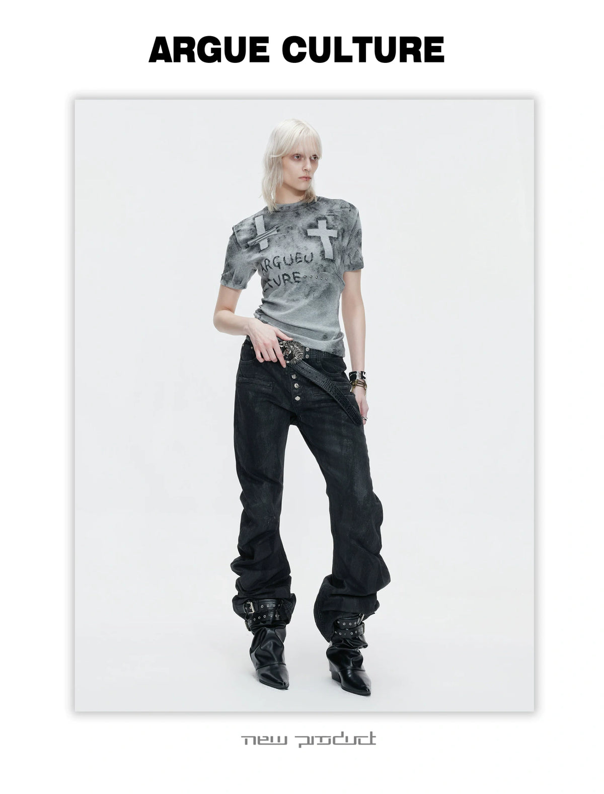 Distressed Cross Graphic Fitted T-Shirt - product detail