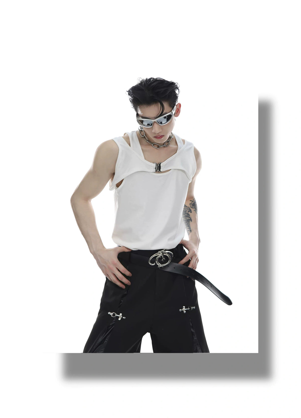 Metal Buckle Double-Layer Tank Top - product detail