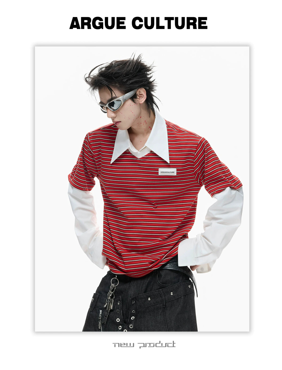Color-Block Striped Mock Two-Piece Polo - product detail
