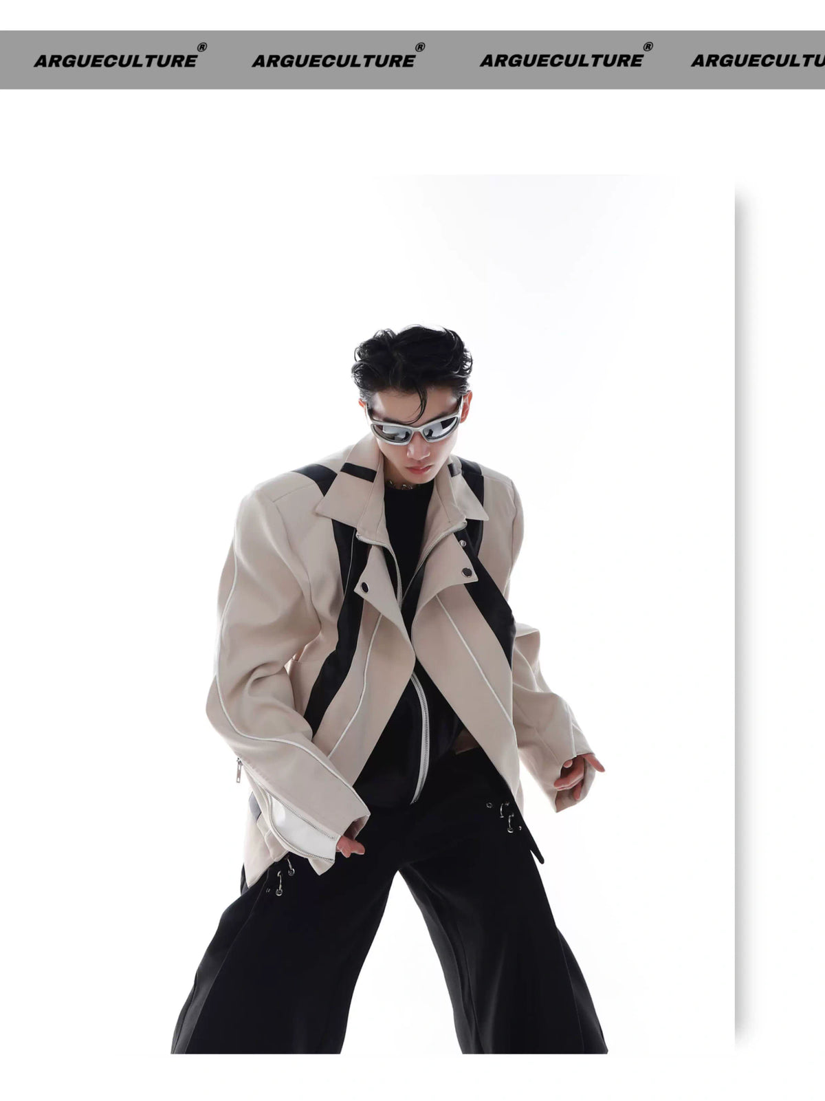 Patchwork PU Leather Cropped Jacket - product detail