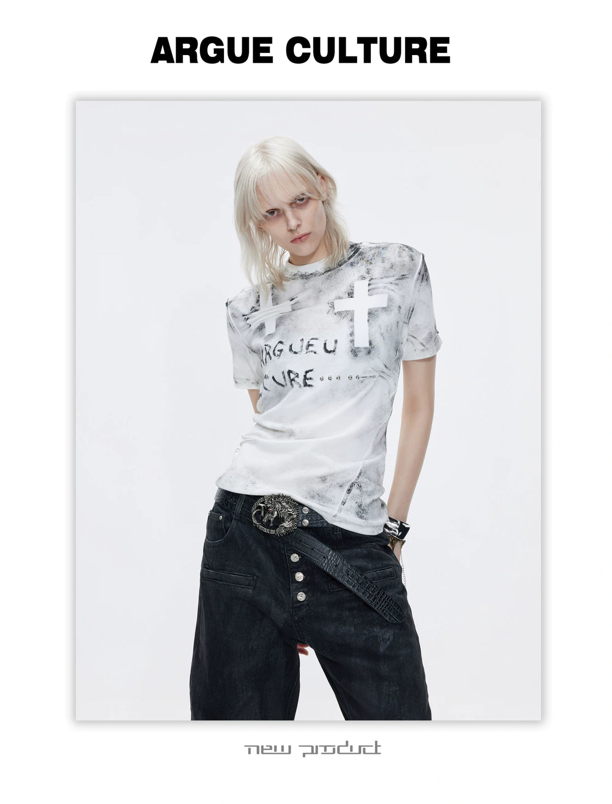 Distressed Cross Graphic Fitted T-Shirt - product detail