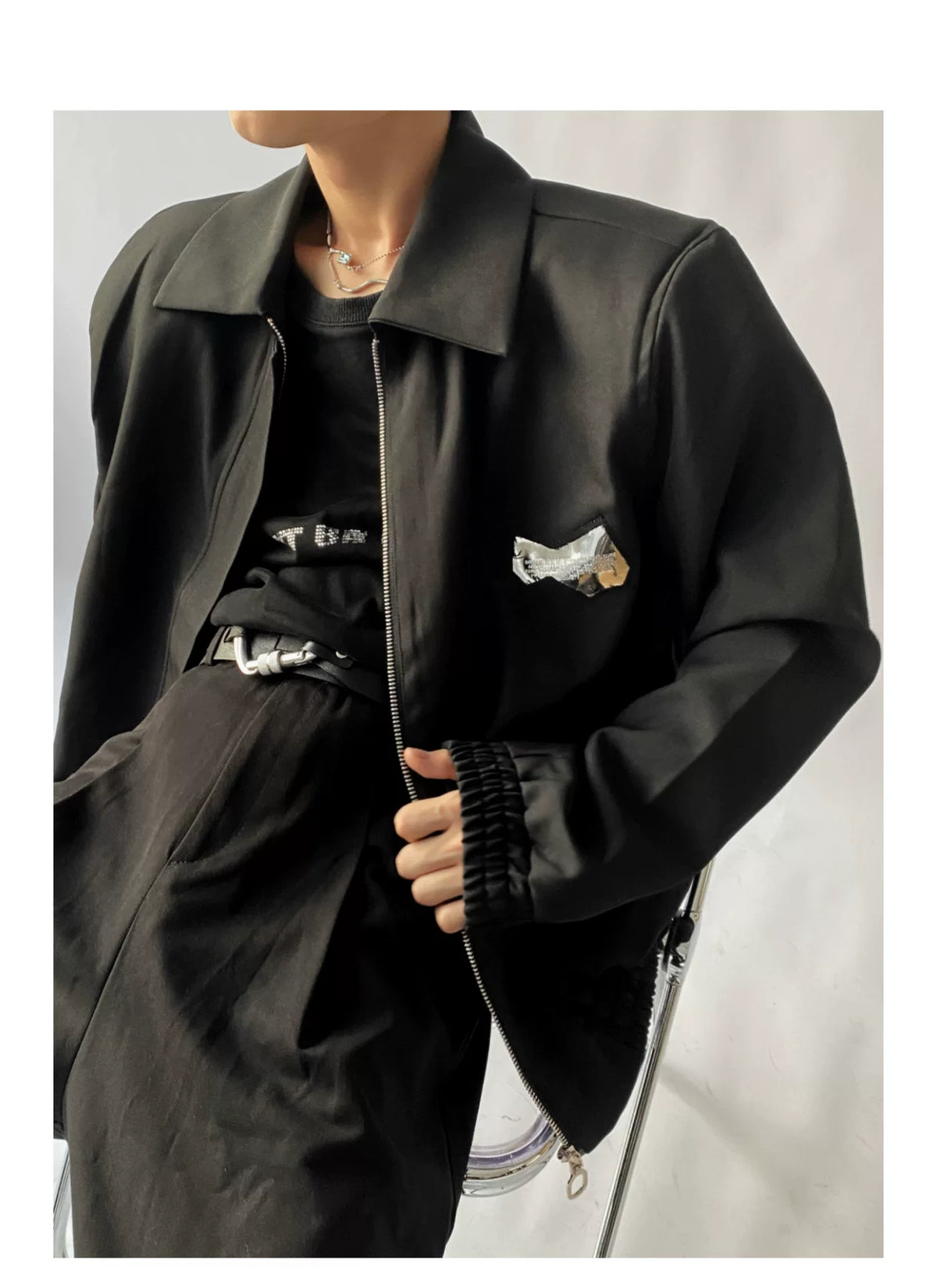 Cropped Oversized Zip Jacket - product detail