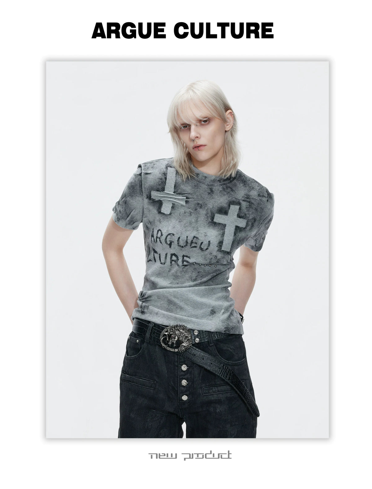 Distressed Cross Graphic Fitted T-Shirt - product detail