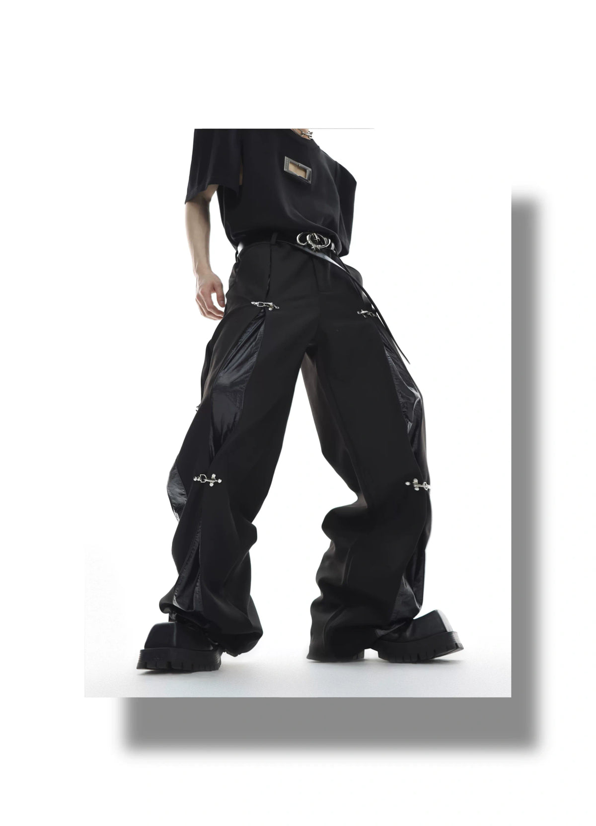 High-Rise Straight-Leg Buckle Trousers - product detail