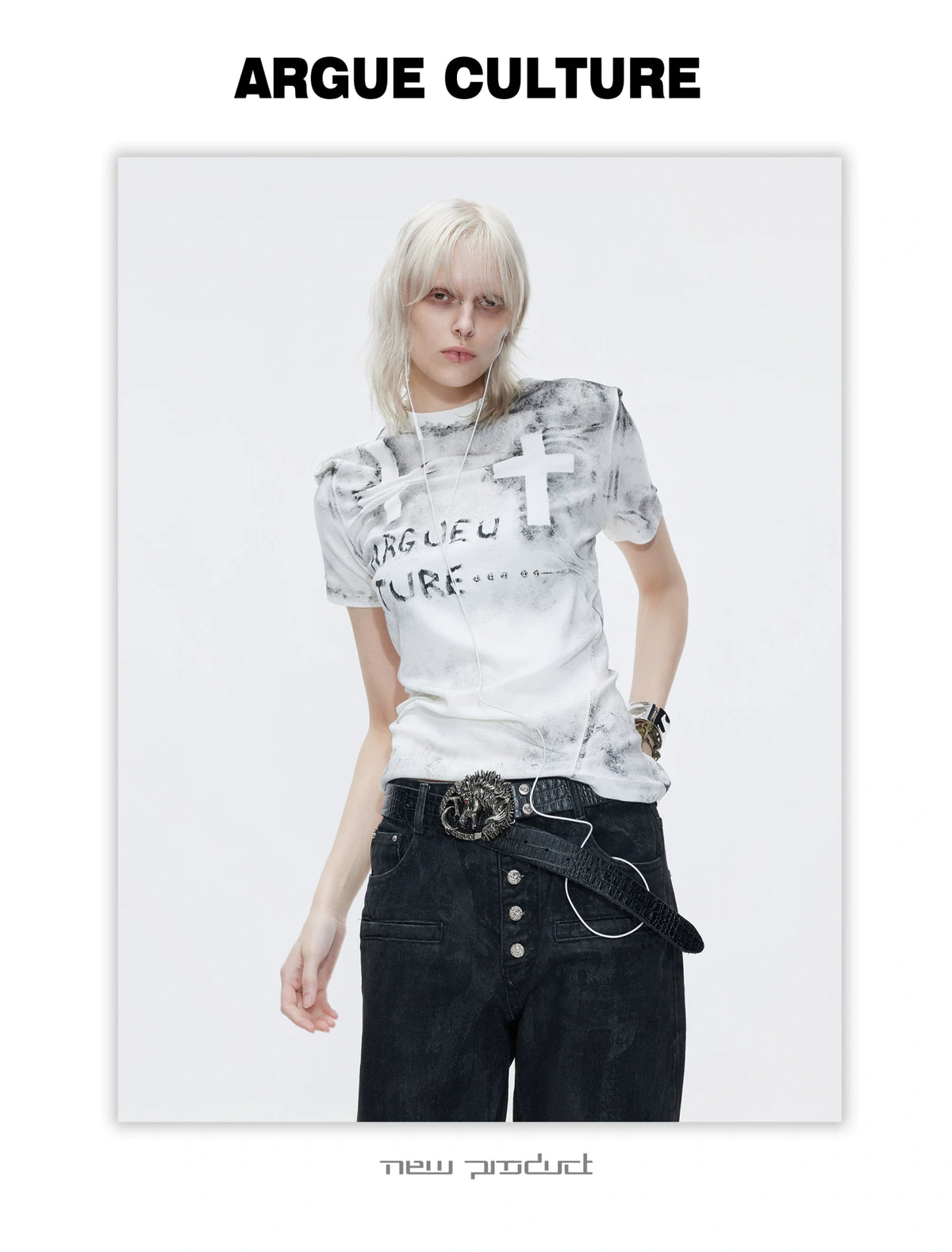 Distressed Cross Graphic Fitted T-Shirt - product detail