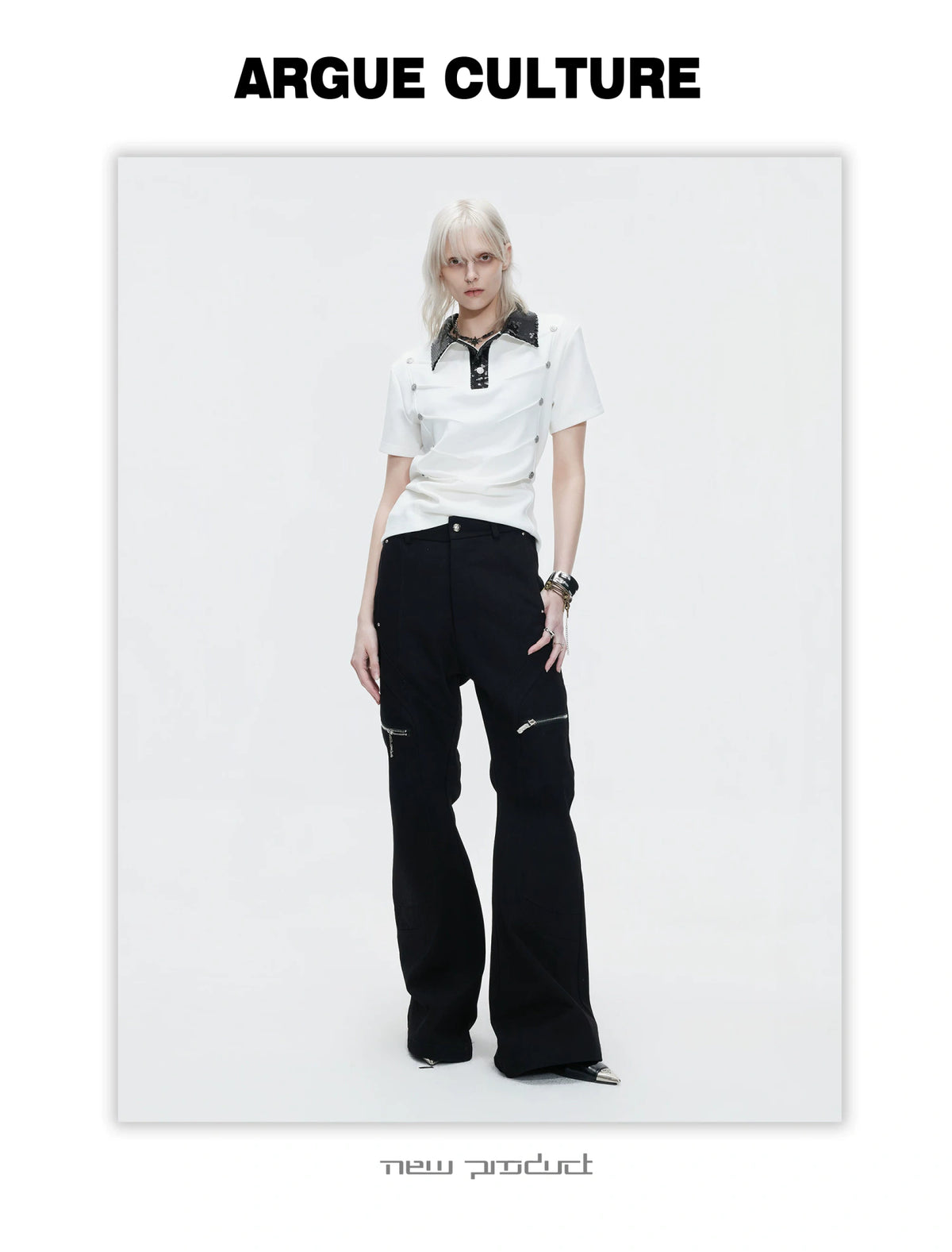 Pleated Sequined Polo Shirt - product detail