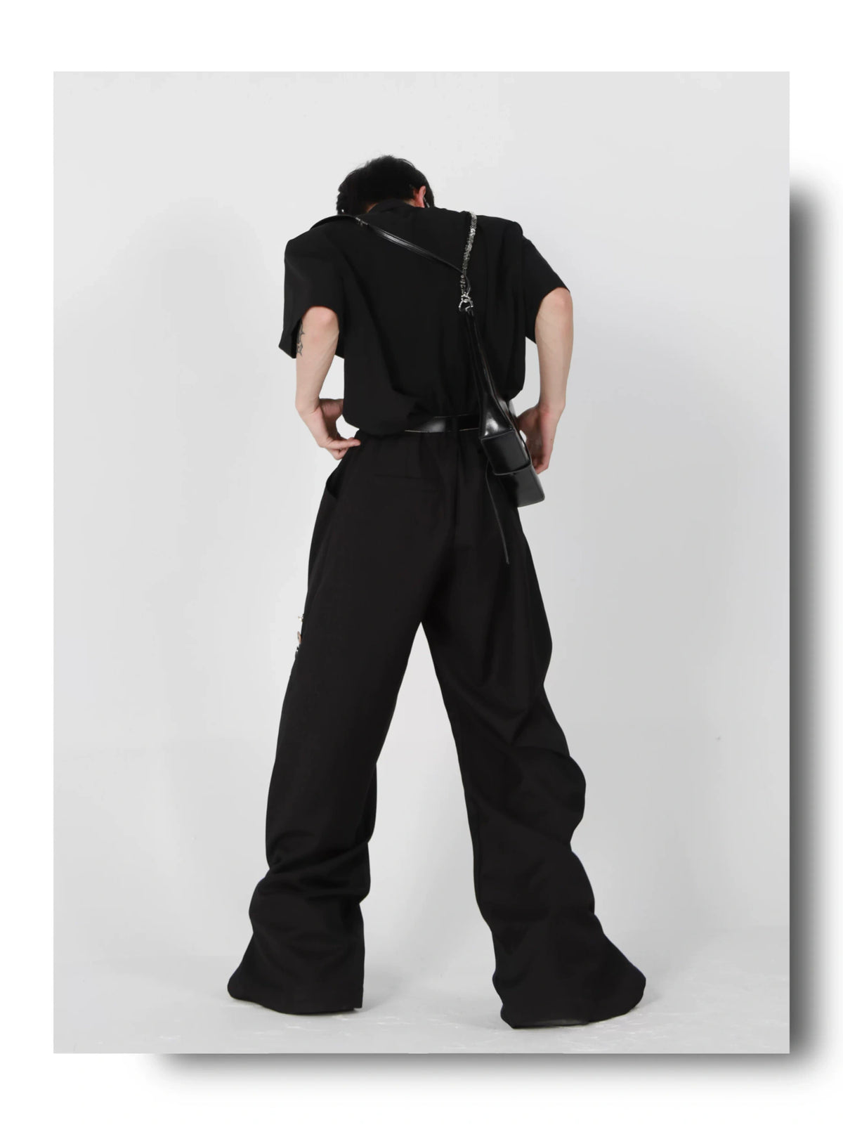 Black Metal-Button Straight-Leg Trousers - product detail