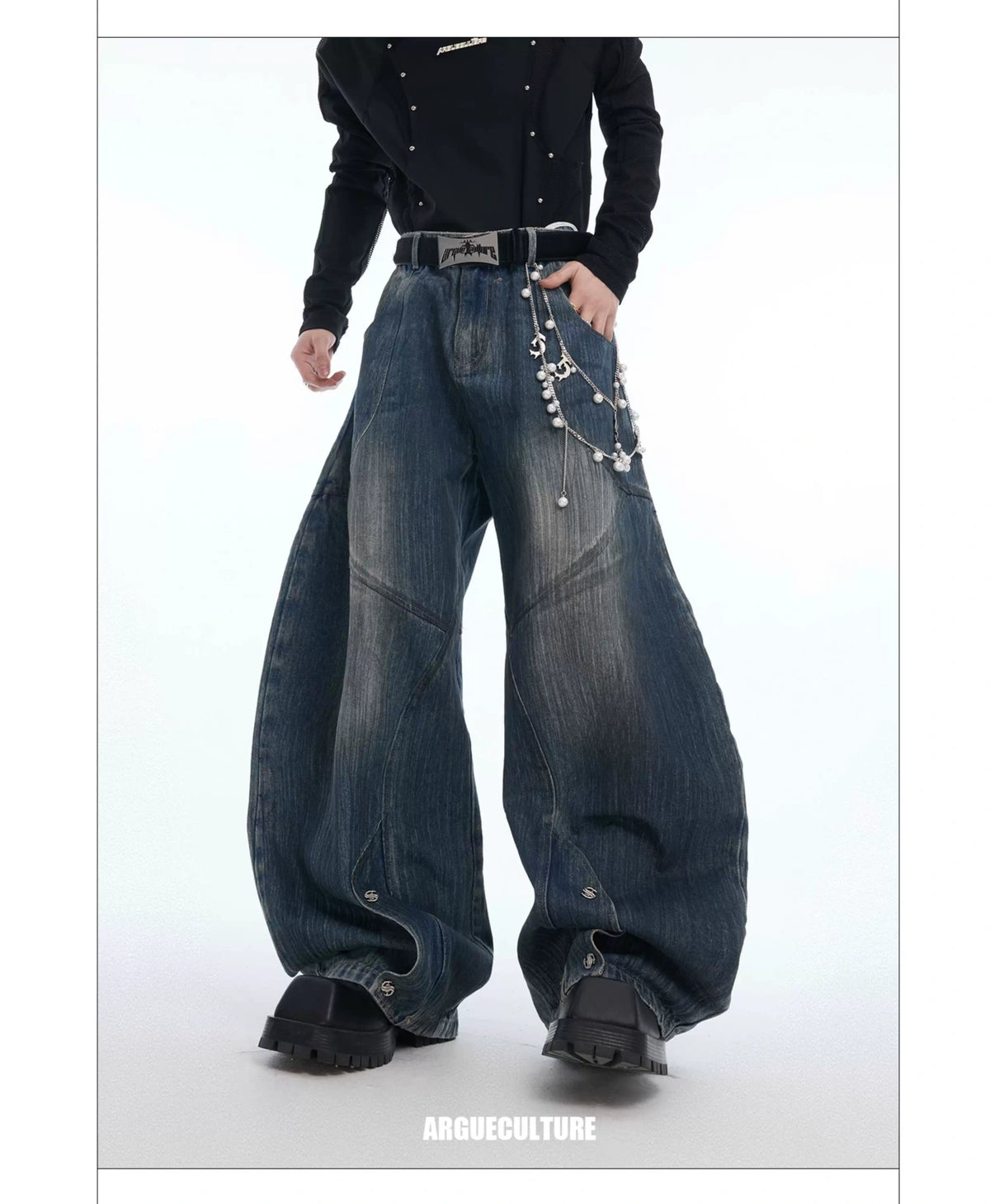 Vintage Deconstructed Wide-Leg Jeans - product detail