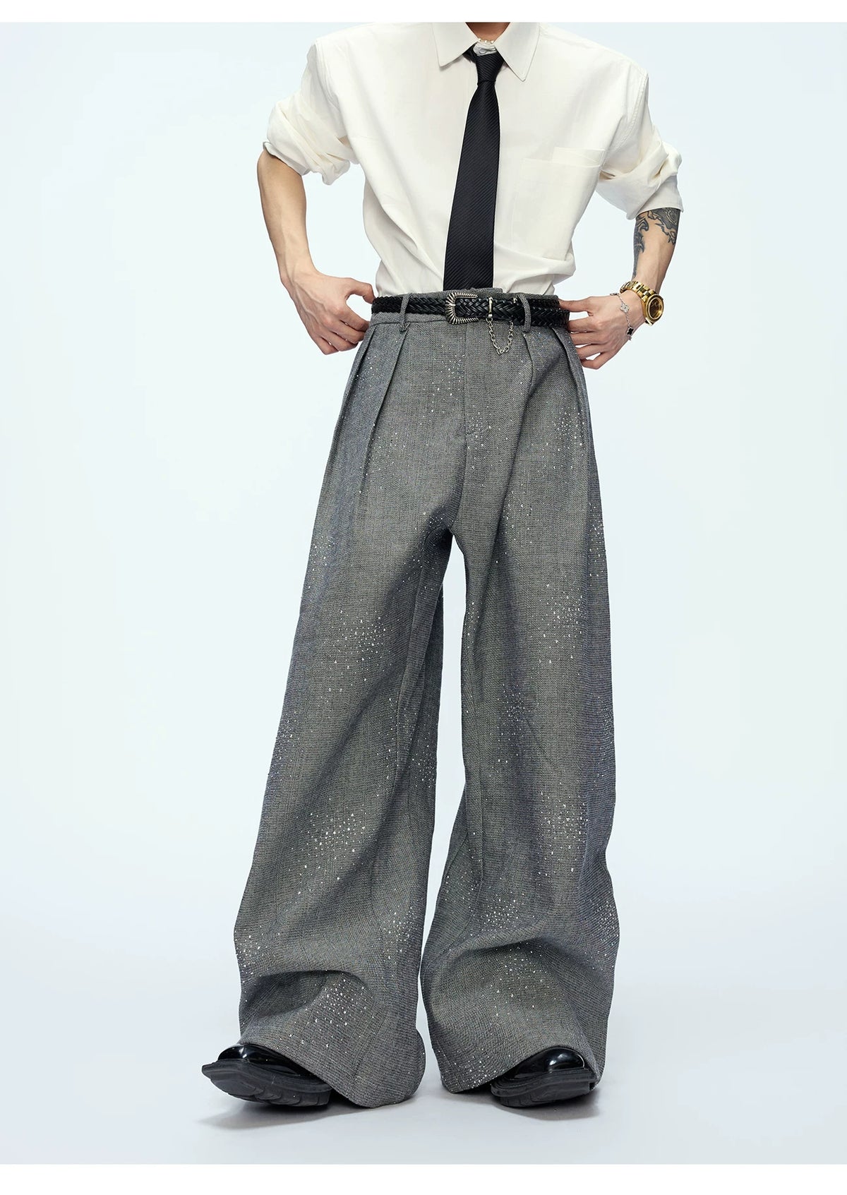 Contrast Lapel Cotton Jacket and Pants Set - product detail