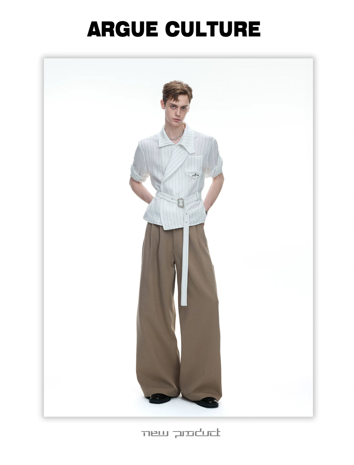 Asymmetric Striped Belted Shirt - product detail