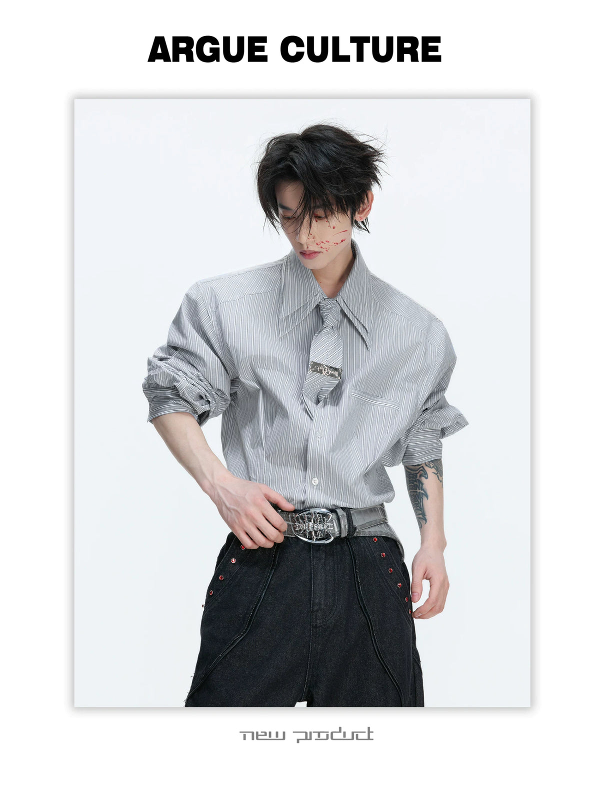 Striped Waist-Cinched Shoulder Shirt - product detail