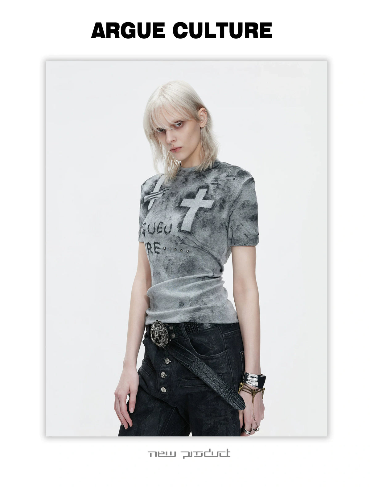 Distressed Cross Graphic Fitted T-Shirt - product detail