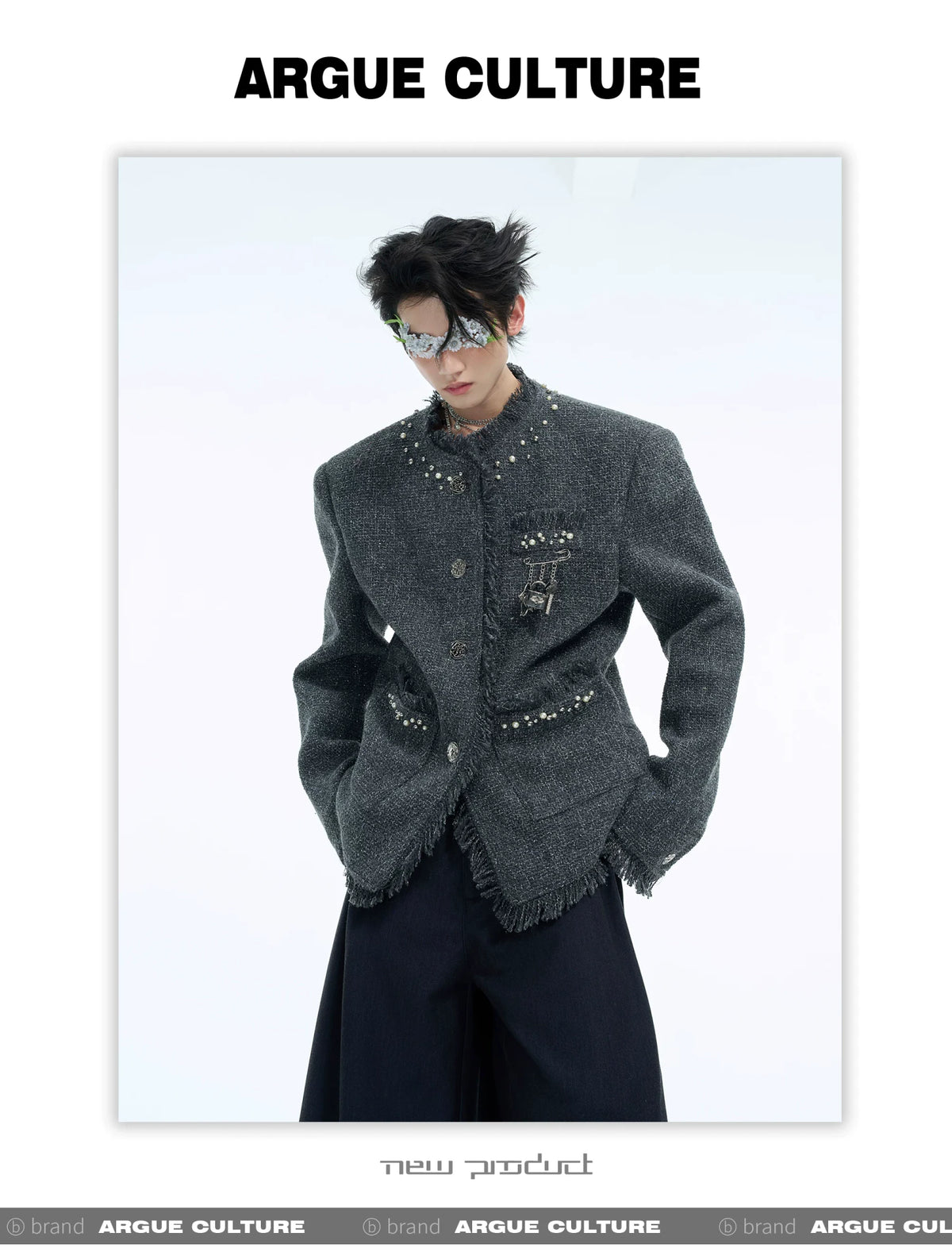 Pearl-Embellished Cropped Textured Jacket - product detail