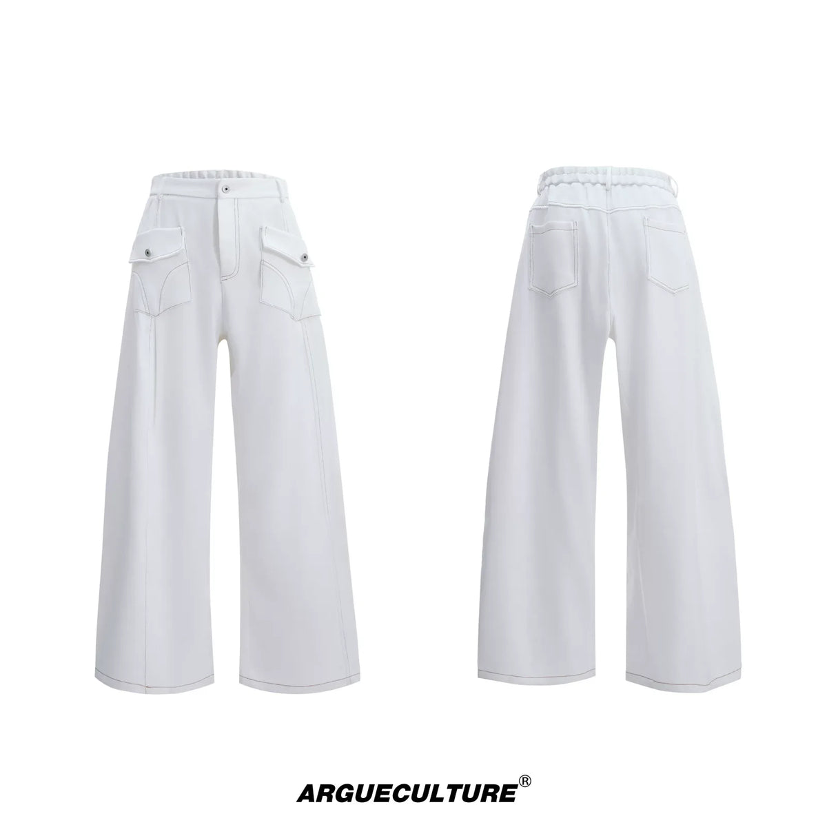Pearl-Trimmed Collarless Utility Suit | Cotton Streetwear - White Pants