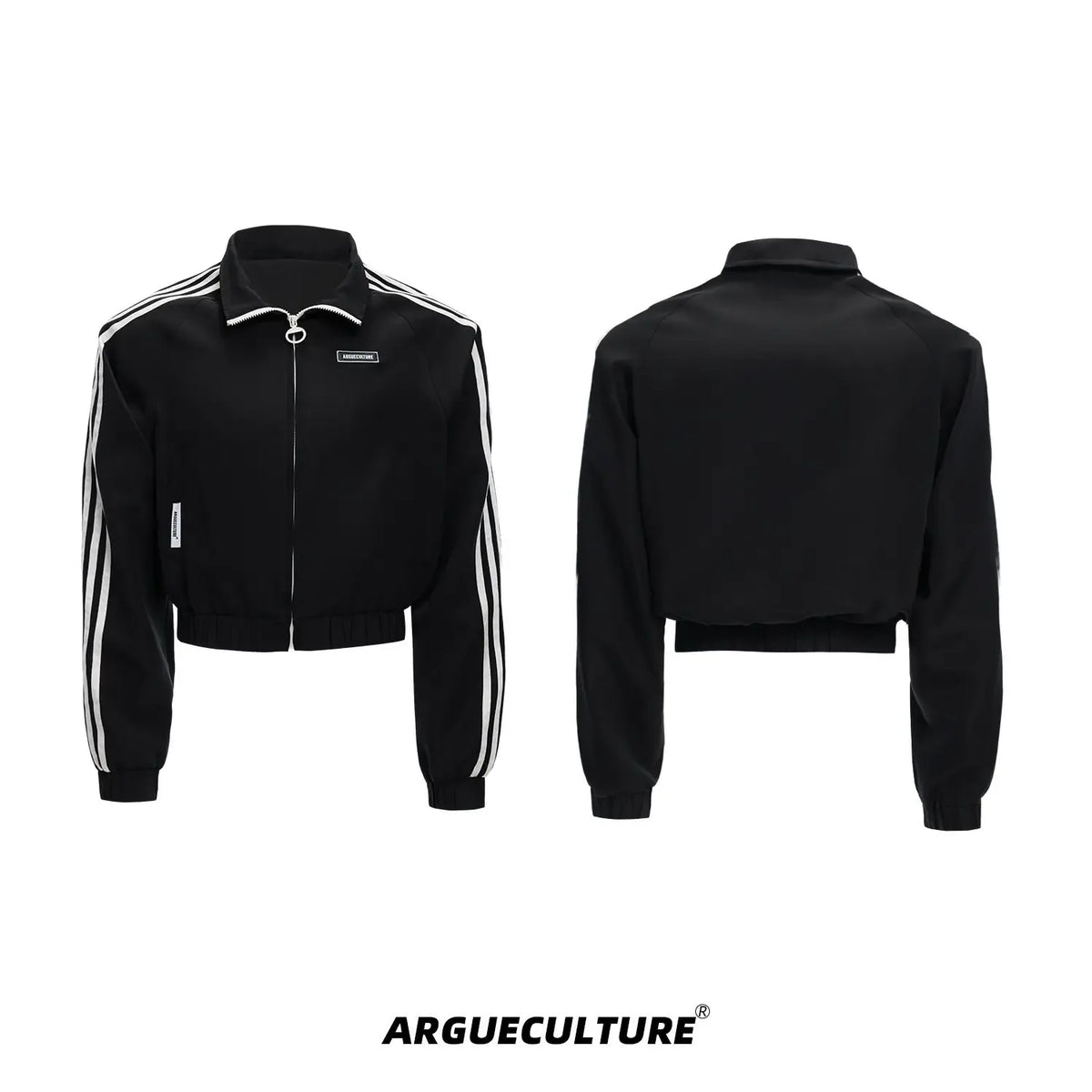 Retro Stand-Collar Trackwear Jacket and Pants - Black Jacket