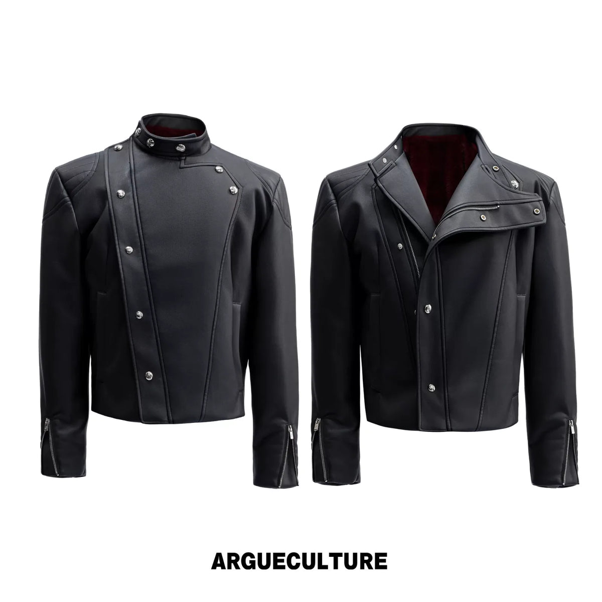 Asymmetric Zip Faux Leather Jacket with Fur Lining - Black 2