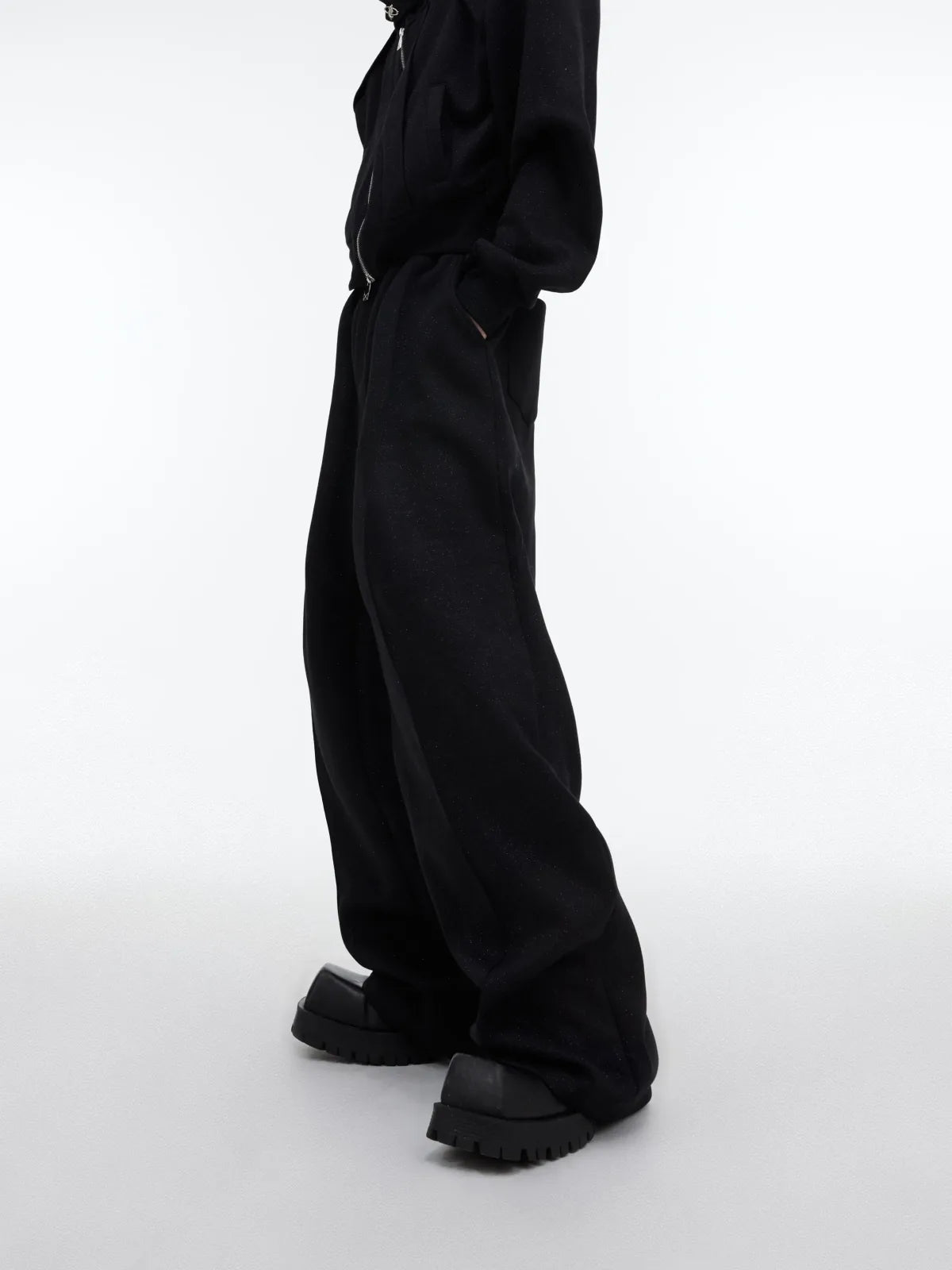 Shimmer Zip Hoodie & Pants Set | Avant-Garde Streetwear - Black Pants