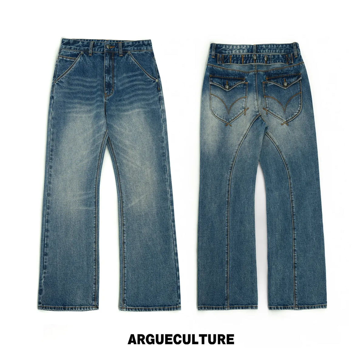 Low-Rise Washed Blue Straight-Leg Cotton Denim Jeans - Washed Blue