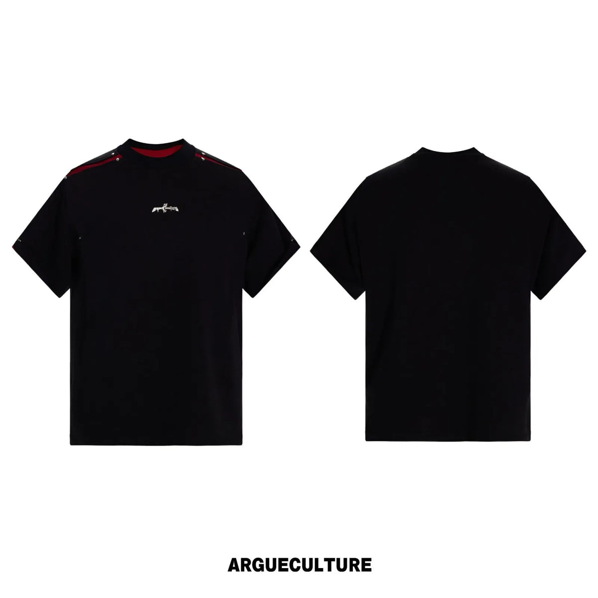 Color-Block Rivet T-Shirt | Unisex Structured Tee - Red