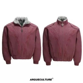 Washed Canvas Cropped Jacket | Fleece-Lined Streetwear - Red