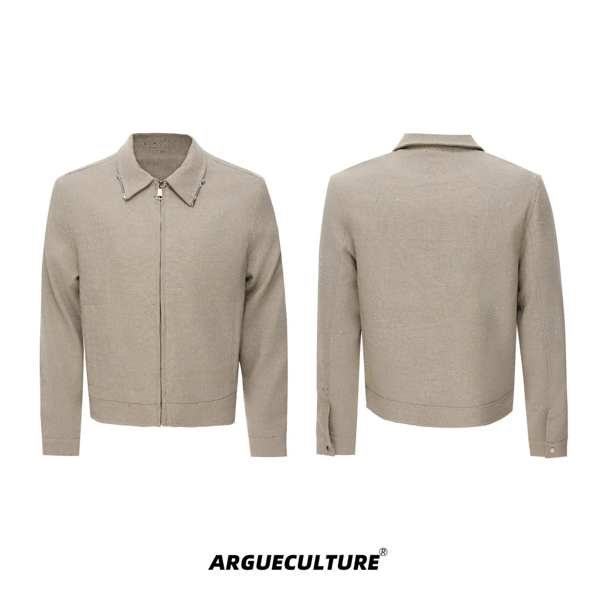 Unisex Contrast Lapel Cotton Jacket and Pants Set - Khaki Top