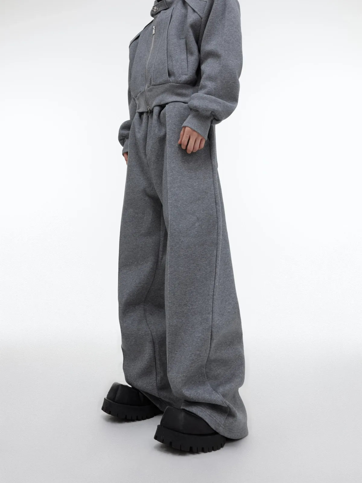Shimmer Zip Hoodie & Pants Set | Avant-Garde Streetwear - Gray Pants
