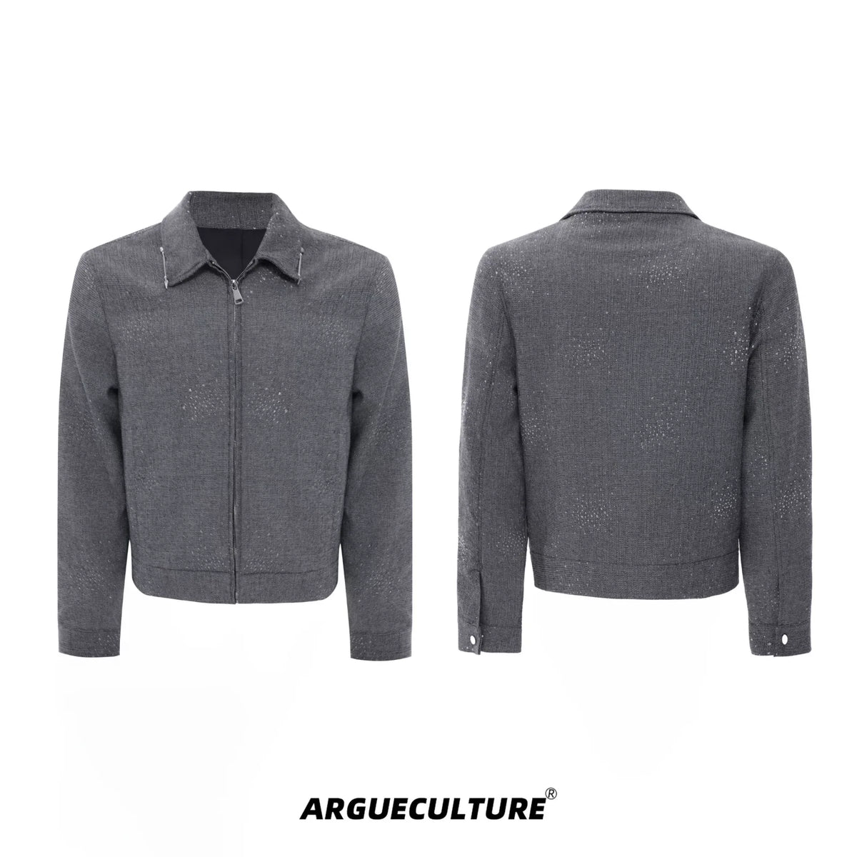 Unisex Contrast Lapel Cotton Jacket and Pants Set - Gray Top