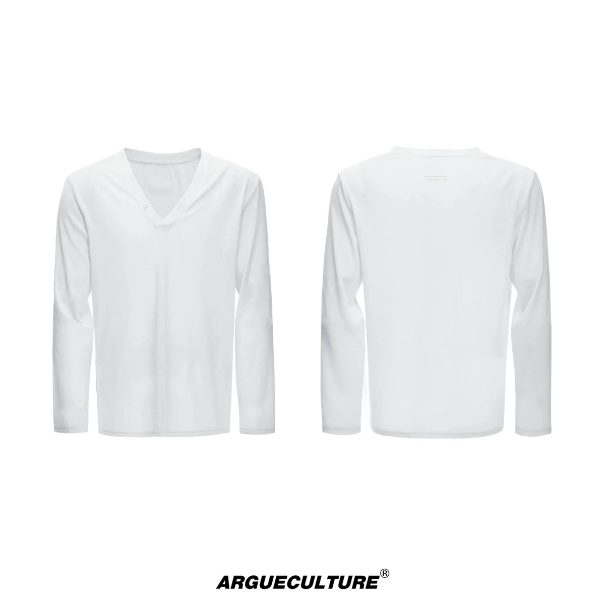 Deep V-Neck Linen-Blend Long-Sleeve T-Shirt - White