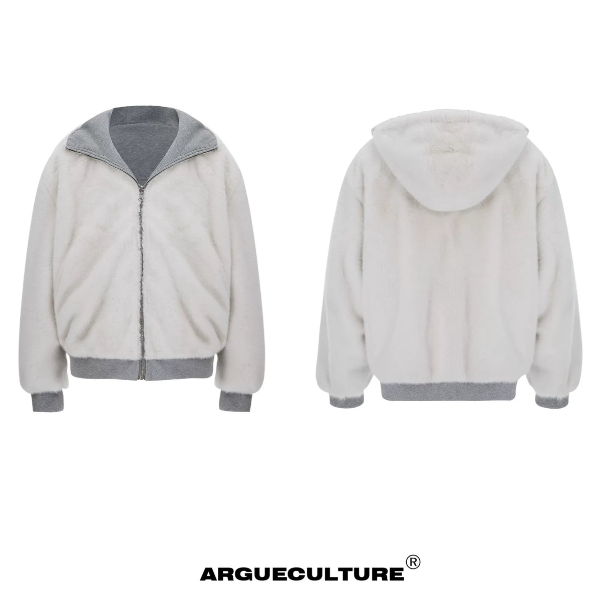 Reversible Hooded Quilted Jacket | Plush Cotton Blend - Gray