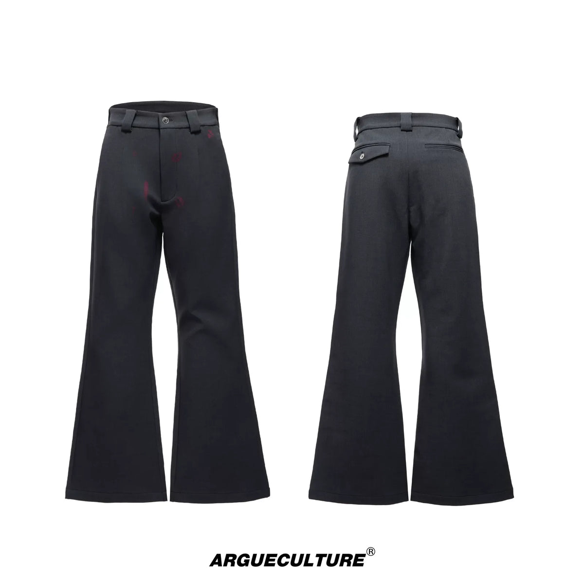 Pleated Red Lip Flared Trousers in Cotton - Gray Pants