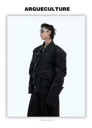desc::techwear-multi-pocket-cargo-jacket-short-windbreaker-detail-img-11