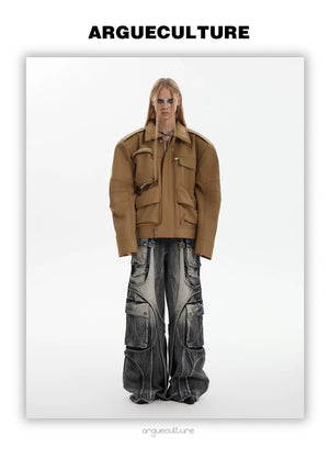 desc::techwear-multi-pocket-cargo-jacket-short-windbreaker-detail-img-3