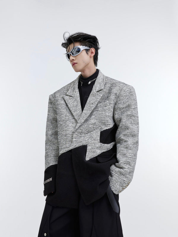 Texture Patchwork Wool Blazer | Deconstructed Metallic Design for Men - ArguE CulturE