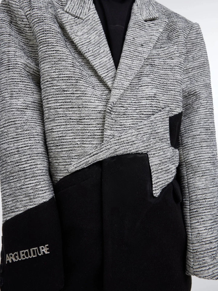 Texture Patchwork Wool Blazer | Deconstructed Metallic Design for Men - ArguE CulturE