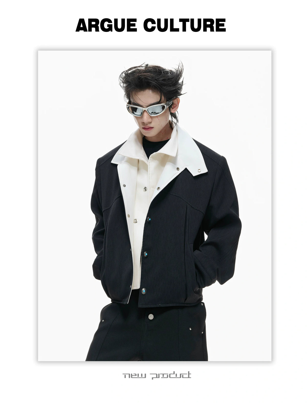 Textured Color-Block Cropped Jacket for Streetwear - detail image 6
