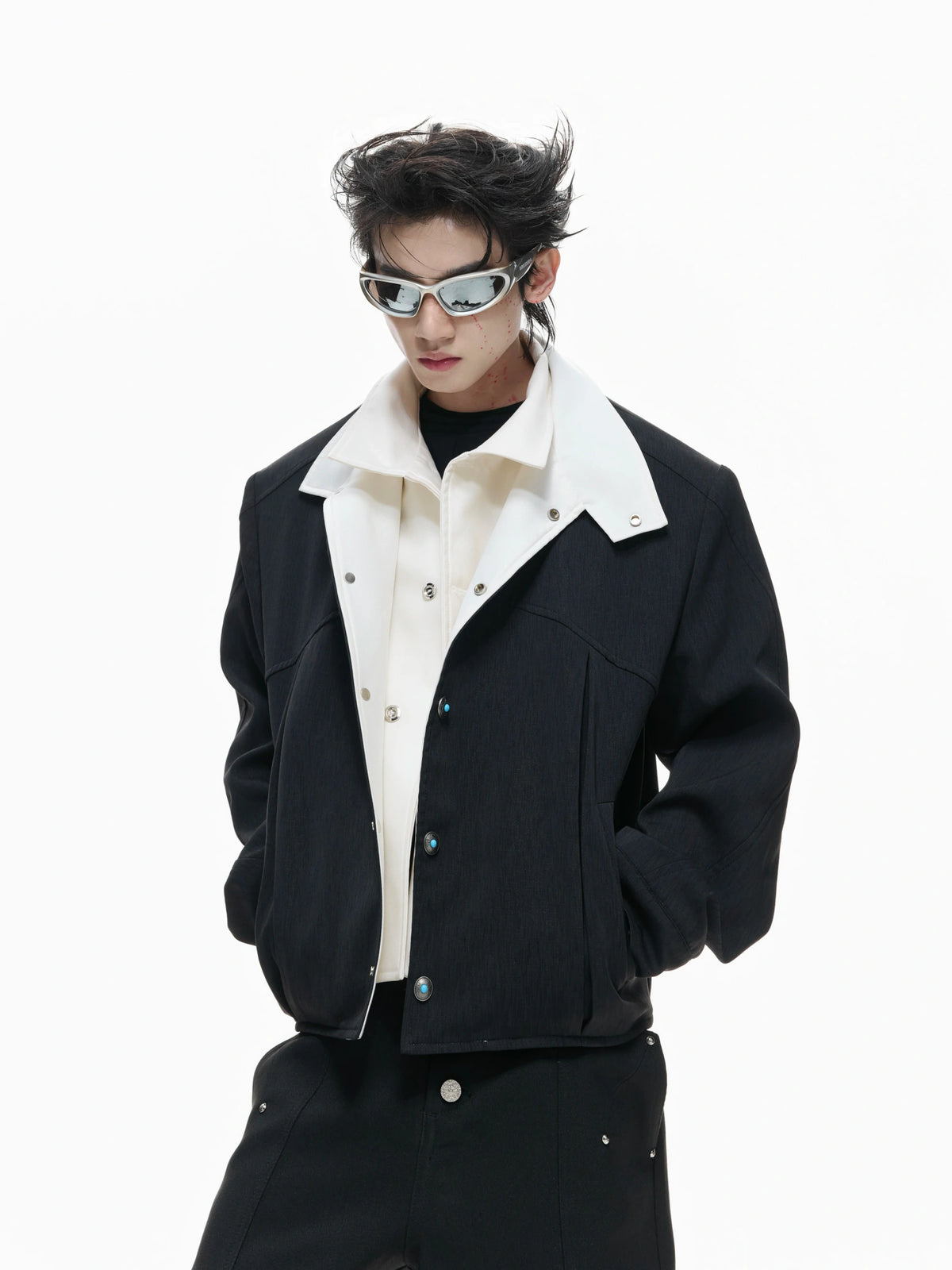 Textured Color-Block Cropped Jacket for Streetwear - main image 2