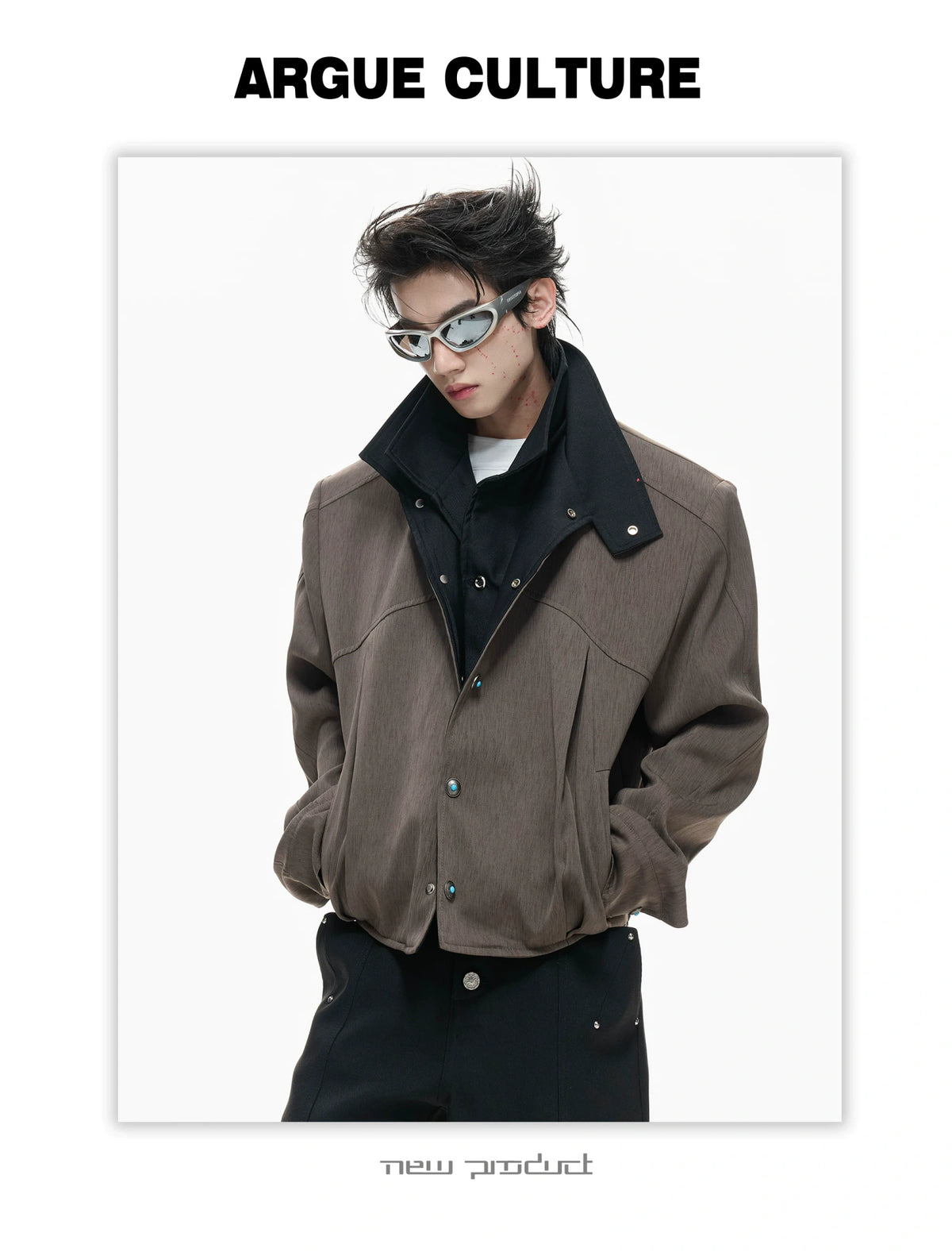 Textured Color-Block Cropped Jacket for Streetwear - detail image 14