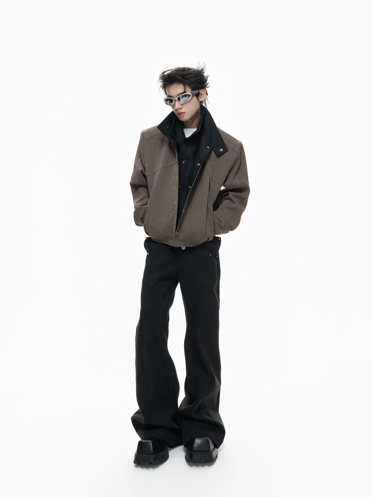 Textured Color-Block Cropped Jacket for Streetwear - main image 3