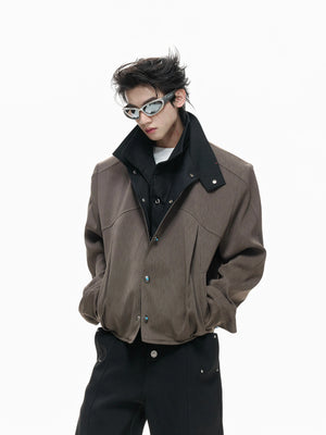 Textured Color-Block Cropped Jacket for Streetwear - main image 5