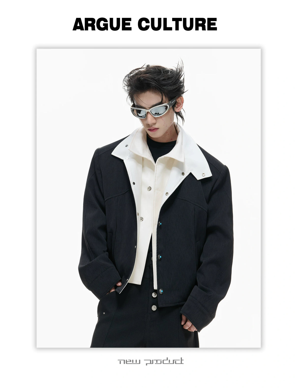 Textured Color-Block Cropped Jacket for Streetwear - detail image 8