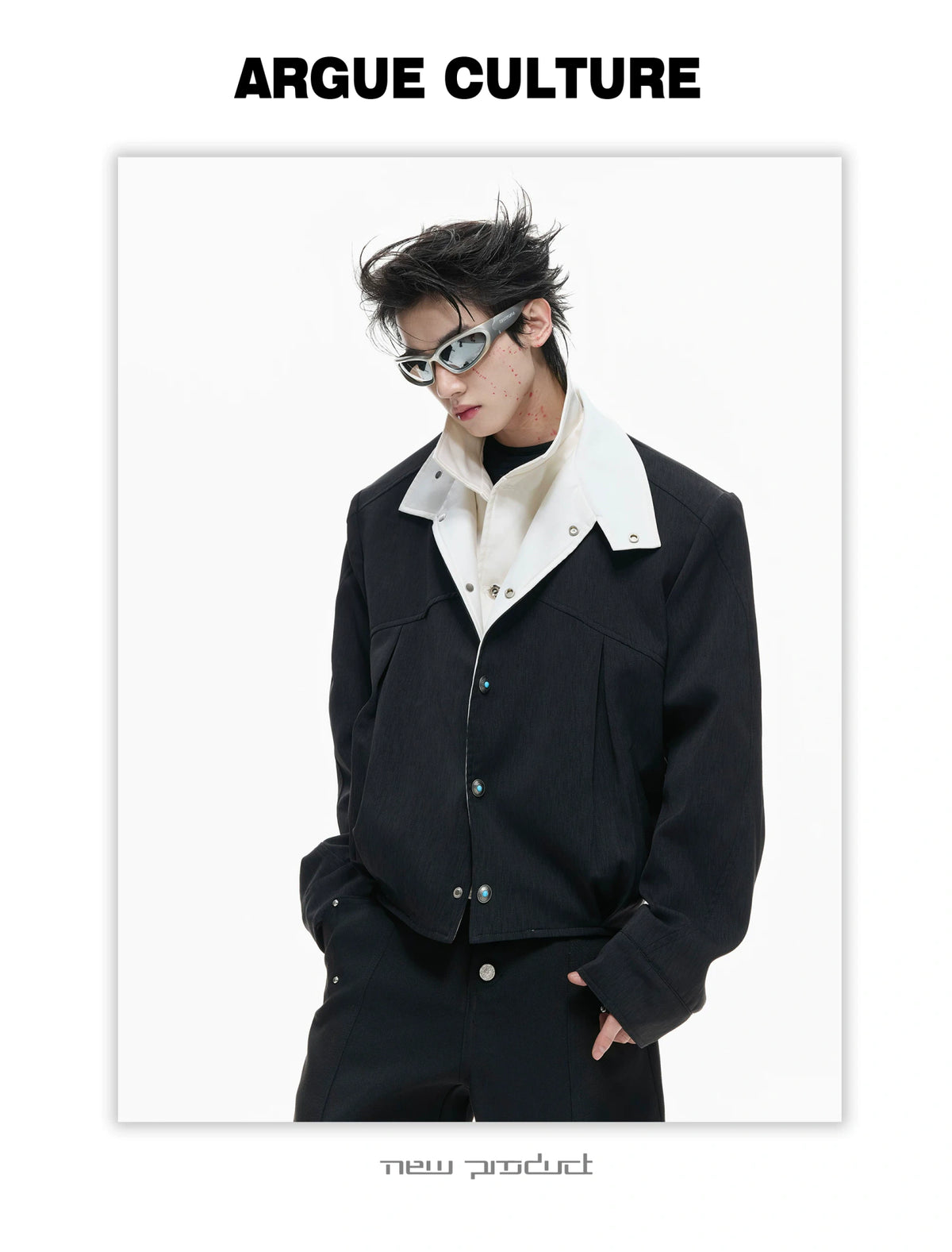 Textured Color-Block Cropped Jacket for Streetwear - detail image 5