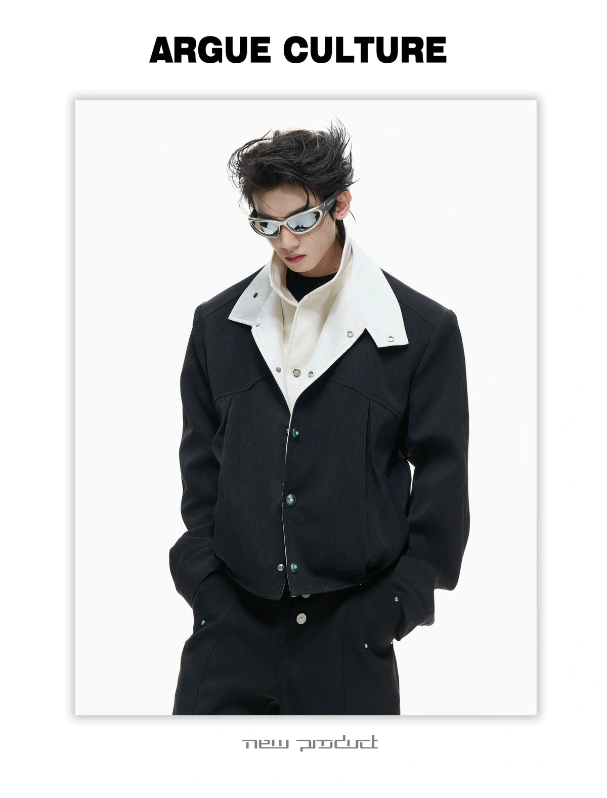 Textured Color-Block Cropped Jacket for Streetwear - detail image 4
